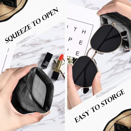 Vista 4 de Bolsa para lentes de sol con tapa apretable, organizador portátil para lentes de sol, bolsas suaves de piel sintética, paquete de 2