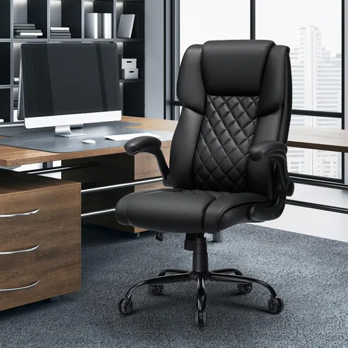 Vista 2 de Silla de oficina grande y alta de 450 libras, silla de escritorio ejecutiva Negro