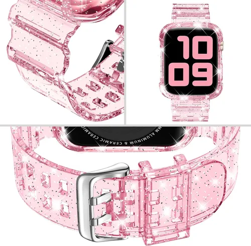 Vista 122 de DABAOZA - Correa transparente compatible con Apple Watch con estuche protector, correa deportiva de TPU con brillo para mujeres y hombres