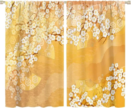 Vista 55 de Cortinas de cerezo, paisaje japonés, árbol de cerezo natural, primavera, dormitorio, sala de estar, ventana, 2 juegos de paneles, 42 x 45 pulgadas