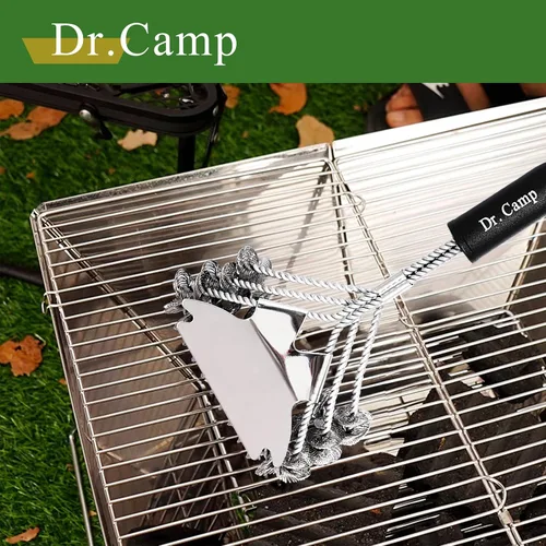 Vista 2 de Dr.Camp 2 cepillos de acero inoxidable para barbacoa, cepillo para barbacoa, raspador de parrilla, cepillo de parrilla para exteriores, cepillo