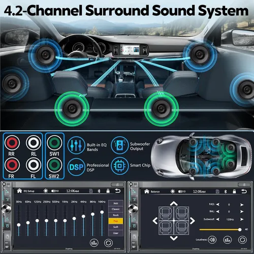 Vista 3 de Estéreo de auto de doble DIN de 7 pulgadas con Apple CarPlay inalámbrico y Android Auto, pantalla táctil QLED, Bluetooth, cámara de respaldo, audio