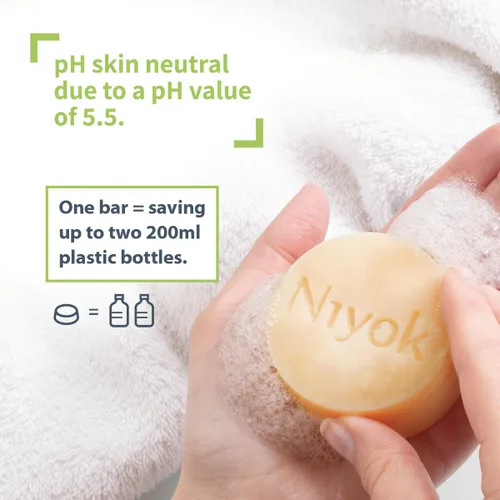 Vista 4 de Niyok Natural Cosmetics - Champú sólido 2 en 1 + barra acondicionadora, fórmula sensible, 2.82 oz