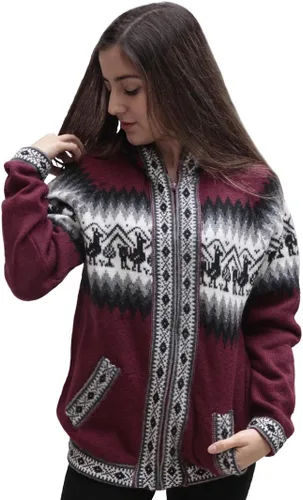 Vista 6 de Little Llamas Chaqueta Sudadera con Capucha de Lana de Alpaca Tejida Negro
