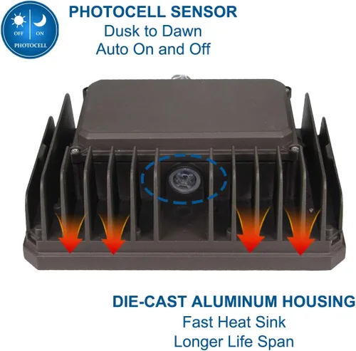 Vista 2 de DAKASON Paquete de 2 focos LED de 100 W para exteriores, fotocélula del atardecer al amanecer, montaje ajustable para nudillos, 13000 lm 5000 K