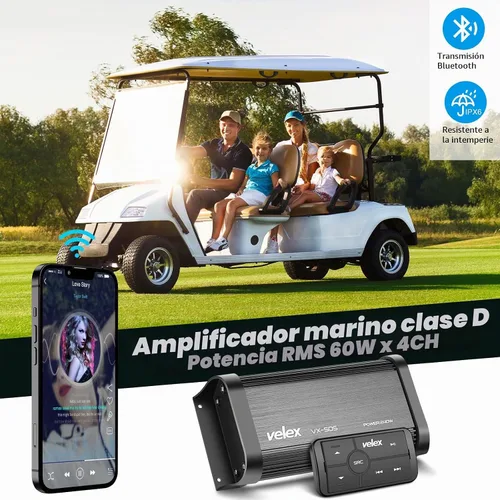 Vista 2 de Amplificador Bluetooth Marino Impermeable Clase D UTV 4 Canales con Controlador para Instalación Oculta en Barco, Golf, Motocicleta