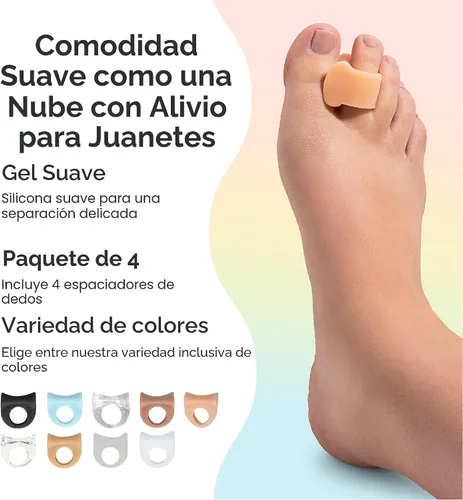 Vista 5 de ZenToes Separadores de dedos de gel para dedos superpuestos, juanetes, alineación del dedo gordo, corrector y espaciador, paquete de 4 (beige)