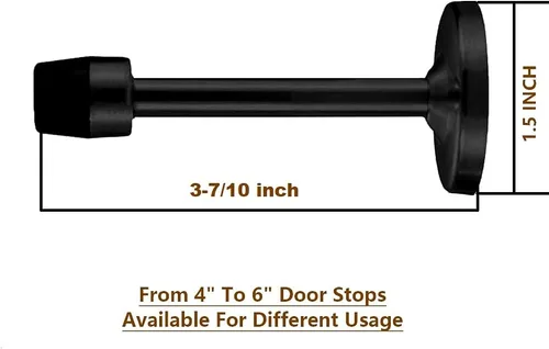 Vista 5 de Tope de puerta, tope de puerta de montaje en pared de 4 pulgadas con punta de goma amortiguadora de sonido, tope de puerta rígido sólido, acero Negro