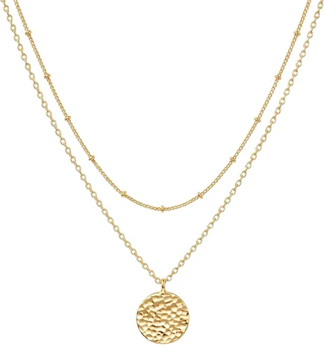 Vista 18 de Fettero - Collar con dije de oro, gargantilla en capas con moneda abierta, círculo de karma completo, luna creciente nueva, 14K oro chapado