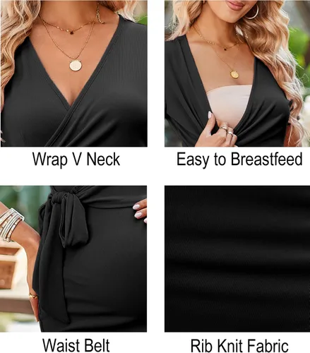 Vista 5 de LAISHEN Vestidos de maternidad para mujer, manga corta, vestido ajustado de verano, ropa de embarazo para baby shower, boda, sesión de fotos