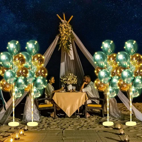 Vista 7 de Wettarn - Juego de 4 soportes para globos para suelo con luz LED, dorado y Oro y verde