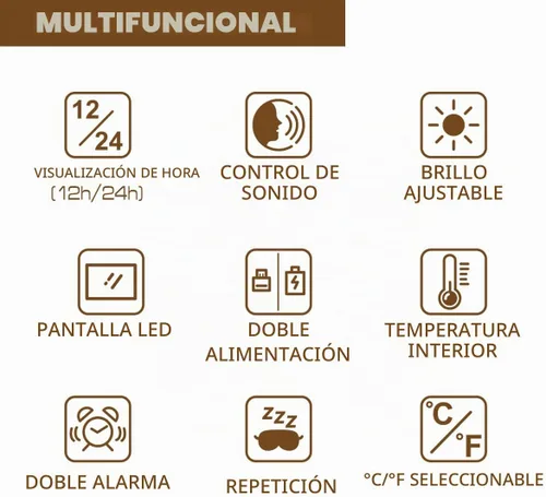 Vista 8 de Reloj Despertador Digital Pequeño, Relojes Electrónicos LED de Superficie Espejada con Pantalla Grande, Brillo Ajustable y Función de Repetición