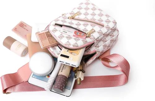 Vista 6 de Mochila tipo bandolera para mujer, bolsa de pecho, mochila cruzada (B-rosa), Rosado, Moda