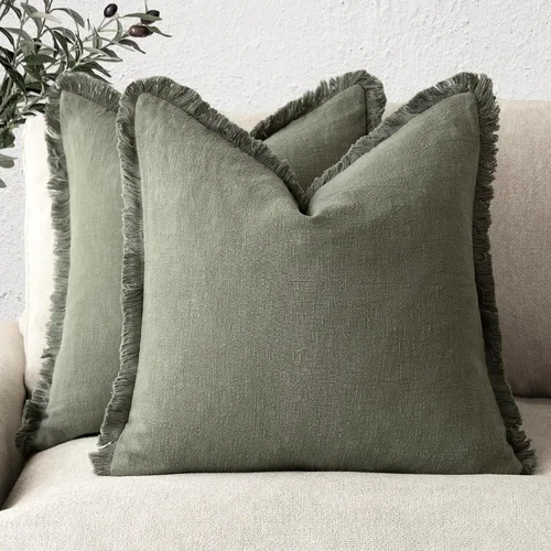 Vista 52 de Foindtower Fundas de almohada decorativas de lino con flecos de 16 x 16 Verde abundante