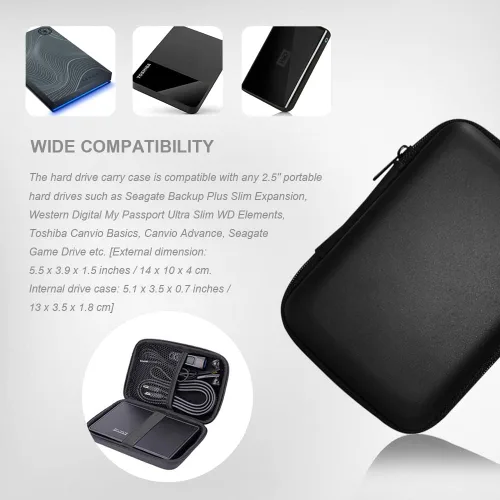 Vista 2 de Estuche de transporte para disco duro, bolsa organizadora de almacenamiento, bolsa de transporte universal multiusos compatible con Western Digital