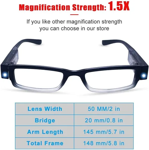 Vista 4 de Paquete de 2 lentes de lectura con luces, lectores LED con luces, lupas iluminadas, anteojos de lectura iluminados para hombres y mujeres, anteojos