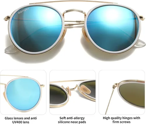 Vista 8 de CONRAD RONTGEN - Gafas de sol redondas retro para mujeres y hombres, protección UV400