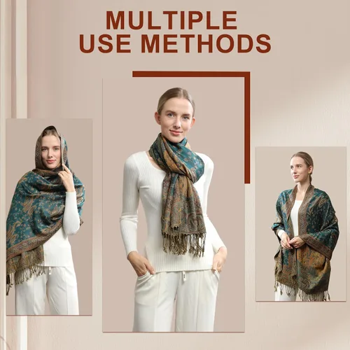 Vista 4 de MAOZAN Soft Silky Paisley Pashmina Scarf Reversible Wrap Shawl Tassel