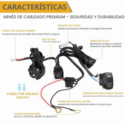 Vista 3 de Arnés de cableado 1 cable, kit de arnés de cableado de barra de luz LED Rfroad Lighting para luces antiniebla, luces de conducción todoterreno, luz