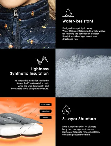 Vista 7 de TSLA Chaleco acolchado ligero y plegable para mujer, chalecos de invierno resistentes al agua