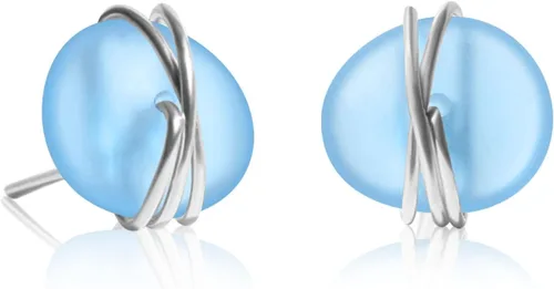 Vista 8 de Aretes de cristal de mar de plata de ley S925, hipoalergénicos, hechos a mano, aretes de tuerca hechos a mano de cristal de playa, joyería