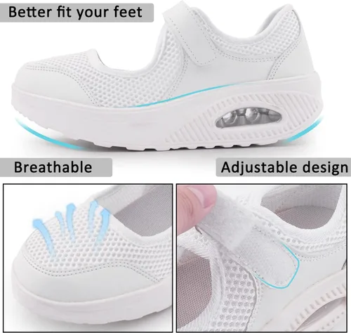 Vista 2 de Zapatos de enfermería de trabajo para mujer, antideslizantes, ajustables y transpirables, para caminar, fitness, informal, enfermería, ortopédicos