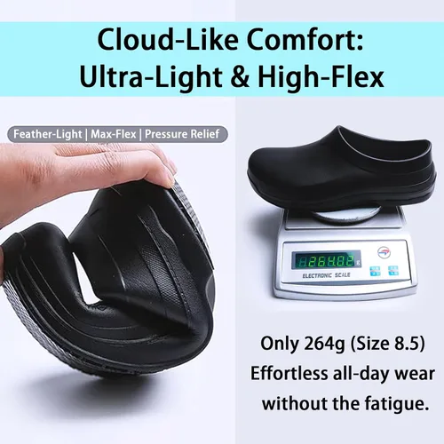 Vista 4 de Zapatos de trabajo antideslizantes para hombres y mujeres, zuecos de enfermería profesionales impermeables, cómodos y ligeros, zapatos de chef