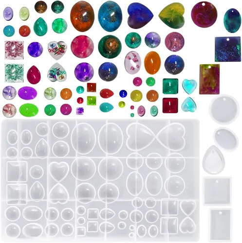 Vista 4 de DaKuan Moldes de fundición de joyería para joyas grandes y 20 moldes de resina colgante de silicona con agujero para colgar (5 estilos)