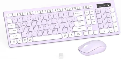 Vista 11 de Combo de teclado y mouse inalámbricos silencioso para oficina y hogar (verde aguacate) 2.4G Full Size Silent Cordless Keyboard with Tilt