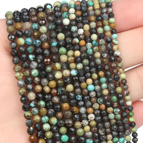 Vista 77 de 180 piezas 2mm Cuentas de piedras preciosas de turquesa africana natural facetada redonda suelta para hacer joyas