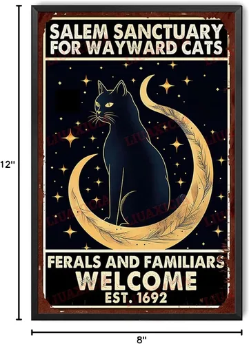 Vista 8 de Letrero de metal de hojalata Salem Sanctuary para gatos Wayward Ferals and Familiars, letrero de metal de hojalata para hombre, decoración de pub, 8