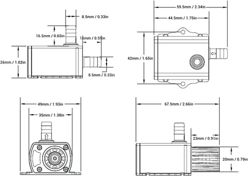 Vista 7 de Bomba de agua sumergible, CC 12 V 10 W 400L Lift QR50H Bomba sumergible para fuente pequeña para acuario tasa ajustable, bomba de fuente, fuente