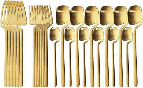 Vista 8 de Juego de cubiertos de 24 piezas con utensilios de cocina para servir, servicio para 6, utensilios de acero inoxidable 304, cuchillo, A-Negro