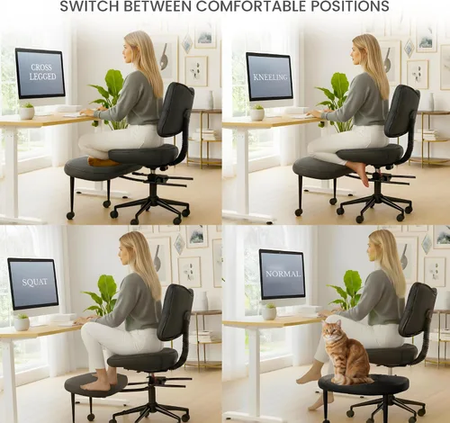 Vista 2 de Silla de oficina con patas cruzadas, silla de yoga para meditación, TDAH para adultos con soporte ergonómico para espalda, asiento acolchado