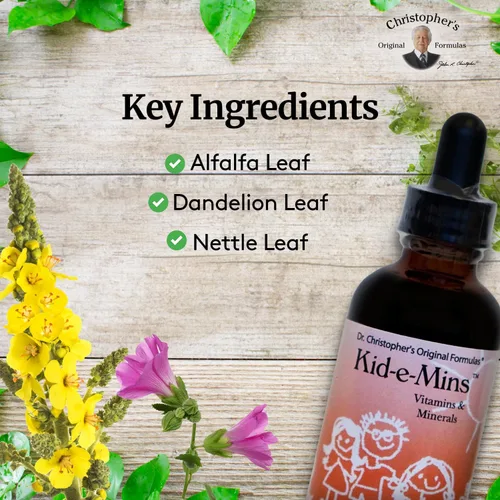 Vista 3 de Christopher's Original Formulas Kid-E-Mins Vitaminas y minerales, sabor natural a naranja, multivitamínico líquido para niños, 2 onzas
