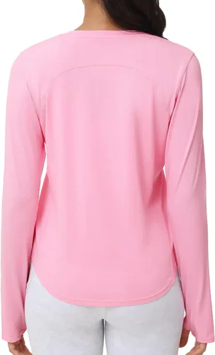Vista 4 de THE GYM PEOPLE Camisas de entrenamiento de manga larga para mujer, atléticas, cuello redondo, senderismo, con agujero para el pulgar