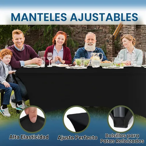 Vista 3 de Fundas de Mesa de Spandex Negro para Mesas de 6 Pies - Protector de Mantel Rectangular Universal Ajustado Elástico de 6 Pies, Lavable y Resistente a