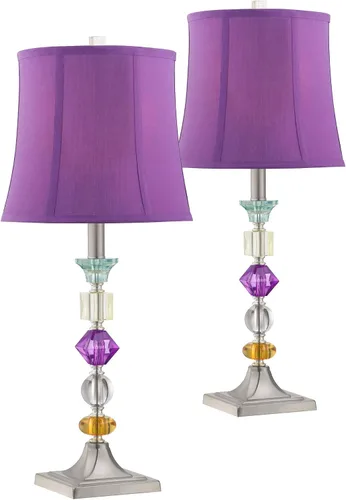 Vista 7 de 360 Lighting Lámpara de mesa tradicional estilo bohemio chic de 21" de alto, pantalla de vidrio multicolor telón azul turquesa orquídea decorativa