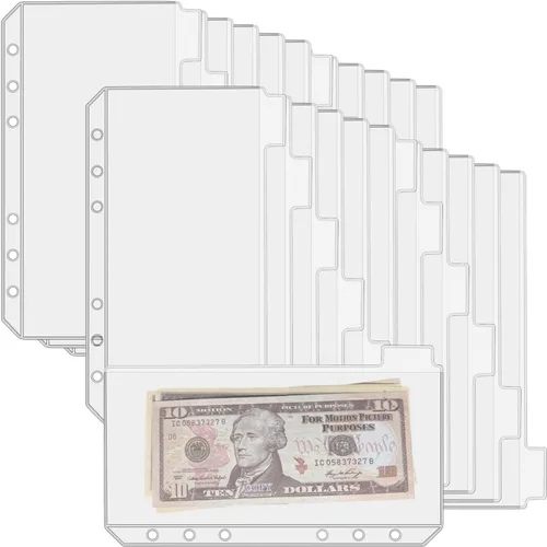Vista 6 de UMSICHT 12 piezas de bolsillos para carpeta A5 sin cremalleras, sobres de presupuesto sin cremallera con diseño de bits de índice, funda