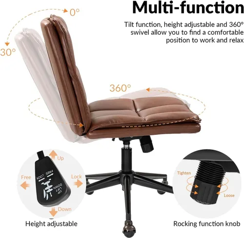 Vista 4 de HULALA HOME Modern Faux Leather Home Office Chair with Metal Base & Tilt Lock, Armless Criss Cross Legged Desk Chair with Wheels & Padded Cushion
