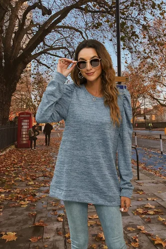 Vista 2 de WEESO Camisetas de manga abombada para mujer, sudaderas de cuello redondo a la moda