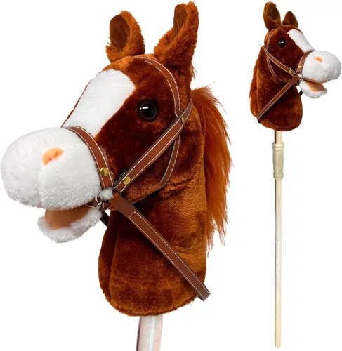 Vista 10 de Nature Bound Caballo de palo Caballo en un palo con efectos de sonido – Poni de peluche hecho a mano para niños pequeños y niños Mango de madera