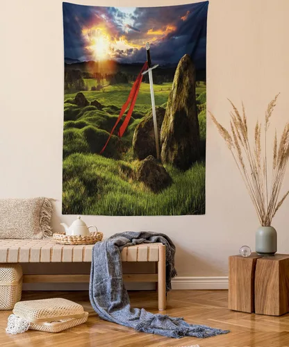 Vista 14 de Ambesonne Tapiz de arte afro, hombre negro fuerte con una corona de trazos impresión de pintura moderna, decoración de tela para colgar en la pared