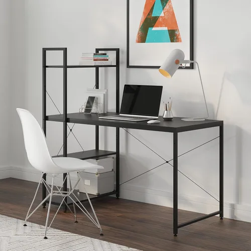 Vista 13 de Ames - Escritorio reversible para computadora de juegos de 47 pulgadas con estantes ajustables, escritorio de oficina en casa, gestión de cables