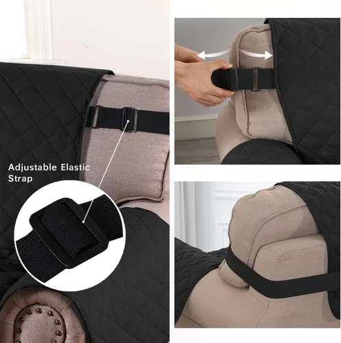 Vista 4 de H.VERSAILTEX Funda de sofá resistente al agua para sofá de 3 cojines, reversible, protector de muebles acolchado con correa elástica, funda de sofá