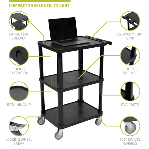 Vista 7 de Pearington Carrito utilitario compacto multiusos de 3 niveles con ruedas bloqueables y mango ergonómico, negro, paquete de 2