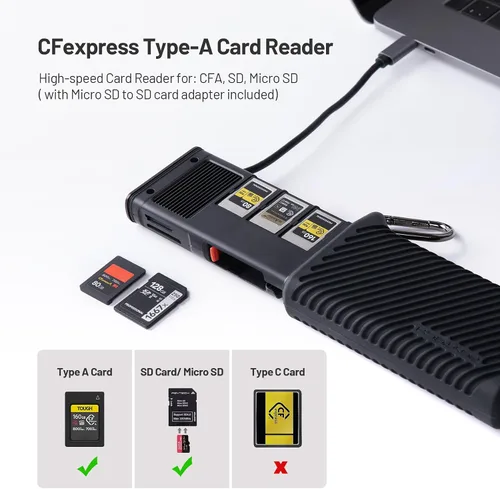 Vista 2 de PGYTECH CreateMate - Lector de tarjetas USB 3.2 CFexpress A, lector de tarjetas SD de 10 GBps para fotógrafo (CFexpress-A, negro)