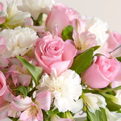 Vista 3 de 1800 Flores – Ramo mixto rosa doble (florero transparente incluido) – Flores frescas para entrega – Regalo para aniversario, cumpleaños