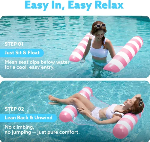 Vista 3 de SLOOSH 4 Packs Strip Type Hammock Pool Floats Adults, 4-in-1 Multi-Purpose Inflatable Pool Floaties PVC Water Hammock Lounge