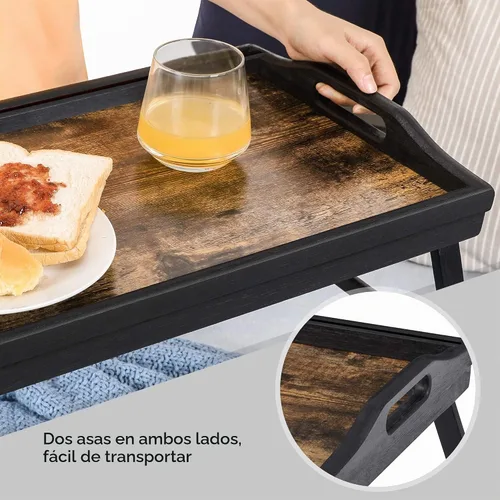 Vista 5 de SONGMICS Mesa de bandeja de cama con patas plegables de bambú, bandeja